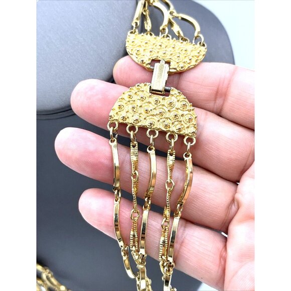 Vintage 5 Strand Bar Link Statement Layered Gold Tone Necklace 22" - Picture 8 of 8